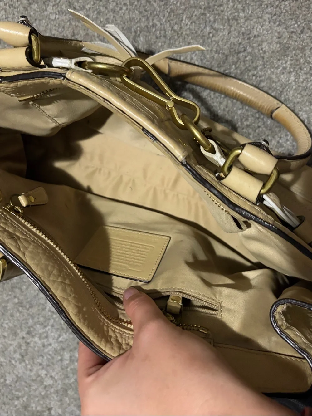 Coach Beige Leather Satchel with Brass Hardware